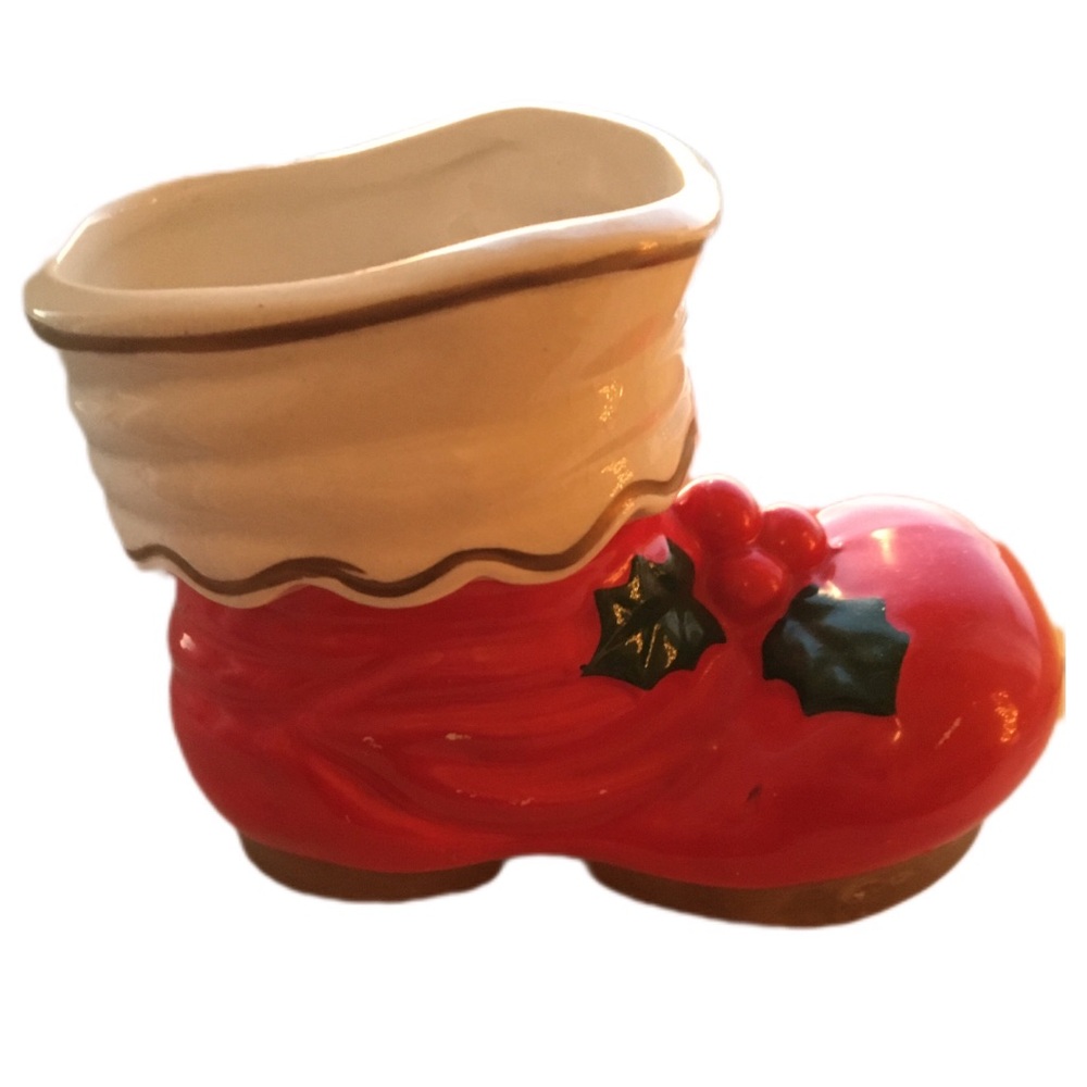 Festive Red Boot Ceramic Planter